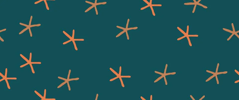 Vector seamless summer background. Pink starfish on a blue background. Summer Stock Illustration