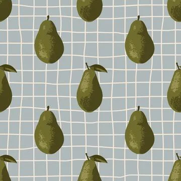Vector seamless summer pattern with avocadoes on retro geometry background. 库存插图