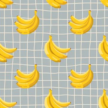 Vector seamless summer pattern with bananas on retro geometry background. Stock Illustration