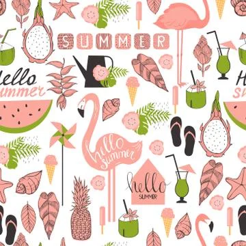 Vector seamless summer pattern with flamingo Illustrazione stock