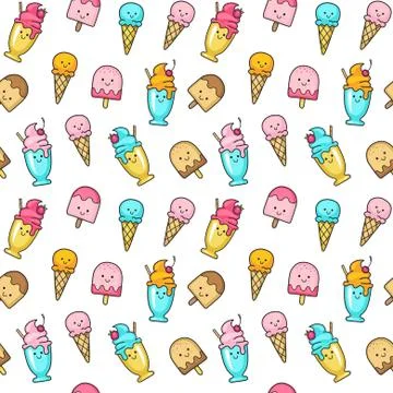 Vector seamless summer pattern with ice cream. Cones ice cream and ice loll.. Stock Illustration