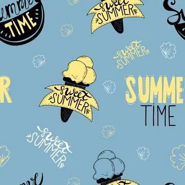 Vector Seamless summer pattern. slice of watermelon with inscription Summer time イラスト素材