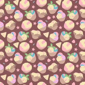 Vector seamless summer pattern, sweet desserts, ice cream. Perfect for wallpa Stock Illustration