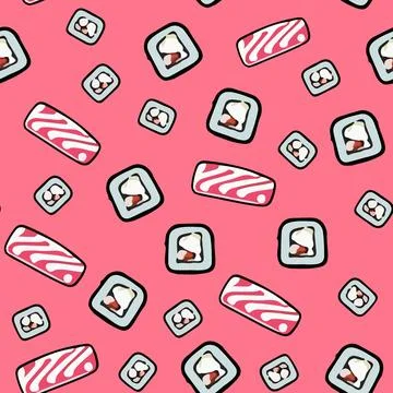 Vector seamless sushi pattern on pink. Stock Illustration