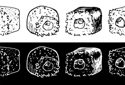 Vector seamless sushi pattern. A set of horizontal seamless ornaments of hand Stock Illustration