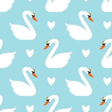Vector seamless swan pattern. white swans on blue background Illustrazione stock