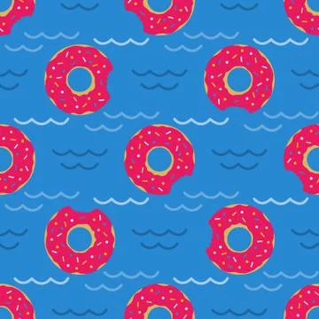 Vector seamless swimming pool float rings pattern. Stock Illustration
