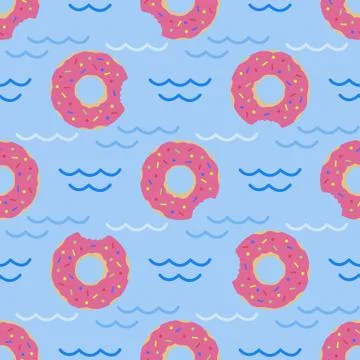 Vector seamless swimming pool float rings pattern. Stock Illustration