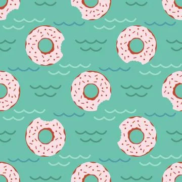 Vector seamless swimming pool float rings pattern. Stock Illustration