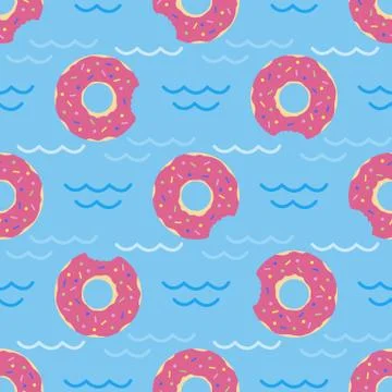 Vector seamless swimming pool float rings pattern. Stock Illustration