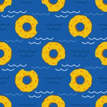 Vector seamless swimming pool float rings pattern. Stock Illustration