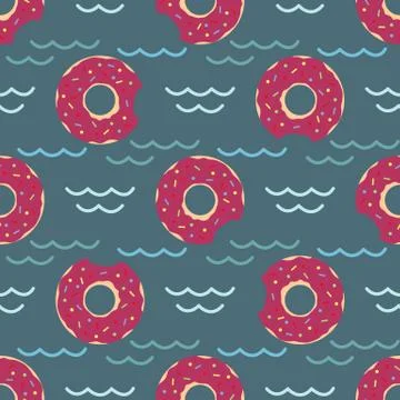 Vector seamless swimming pool float rings pattern. Stock Illustration