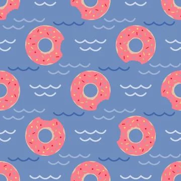 Vector seamless swimming pool float rings pattern. Stock Illustration