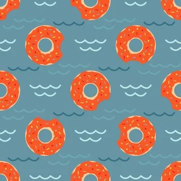 Vector seamless swimming pool float rings pattern. Stock Illustration