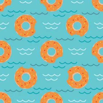 Vector seamless swimming pool float rings pattern. Stock Illustration