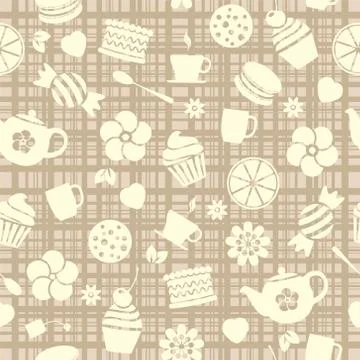 Vector seamless tea pattern with sweet food Stock Illustration