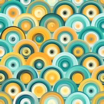 Vector Seamless Teal Orange Gradient Mesh Concentric Circles Pattern Stock Illustration
