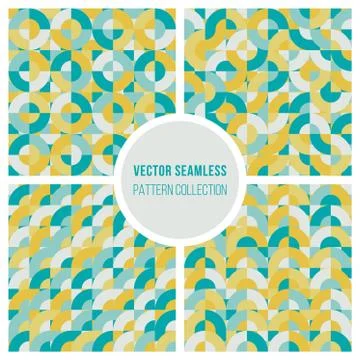 Vector Seamless Teal Yellow Geometric Square Circles Blocks Pattern Stock Illustration