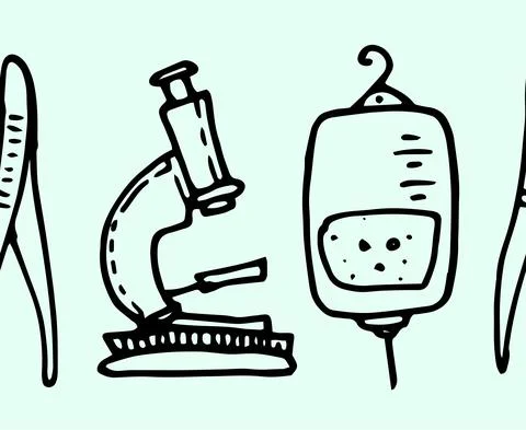 Vector seamless template of scientific and medical elements hand-drawn in doodle Stock Illustration