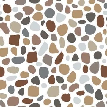 Vector seamless terrazzo pattern in brawn, gray on white background. Stock Illustration
