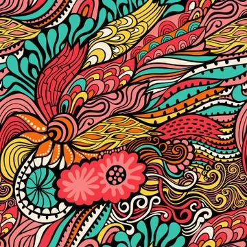 Vector seamless texture with abstract flowers. endless background. ethnic sea Stock Illustration