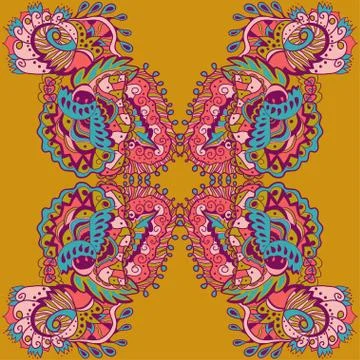 Vector seamless texture with abstract flowers. Ethnic  pattern. 스톡 일러스트