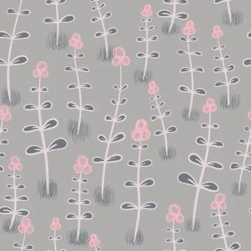 Vector seamless texture with abstract flowers. Endless gray  backdrop. Illustrazione stock