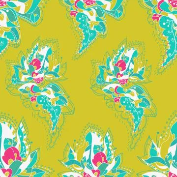 Vector seamless texture with abstract leaves. Endless yellow background. Stock Illustration