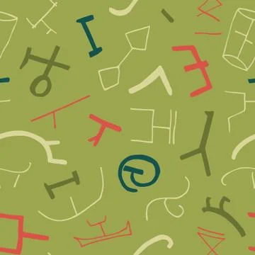 Vector seamless texture with ancient elements on green background. イラスト素材