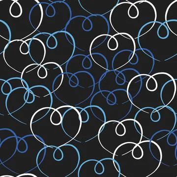 Vector seamless texture background pattern. Hand drawn, black, blue, white co Stock Illustration