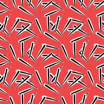 Vector seamless texture background pattern. Hand drawn, red, black, white col Stock Illustration