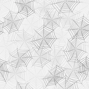 Vector seamless texture with black spider web on a white background. Illustrazione stock