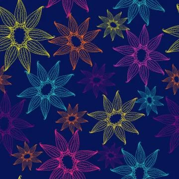 Vector seamless texture with bright and lacy flowers. Stock Illustration