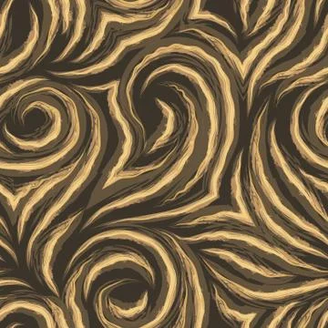 Vector seamless texture on a brown background with wavy orange watercolor lines Illustrazione stock