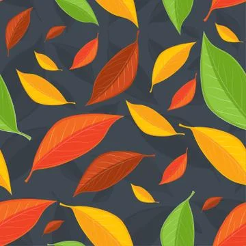 Vector seamless texture with colorful leaves on a grey background Illustrazione stock