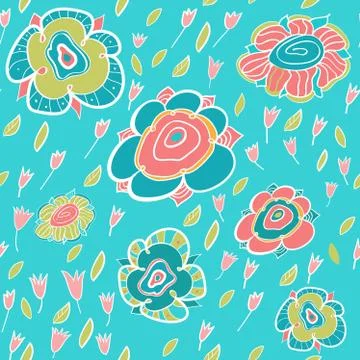 Vector seamless texture with flowers and tulips. Summer template. Stock Illustration