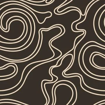 Vector seamless texture of flowing streamlined shapes of beige on a brown Stock Illustration