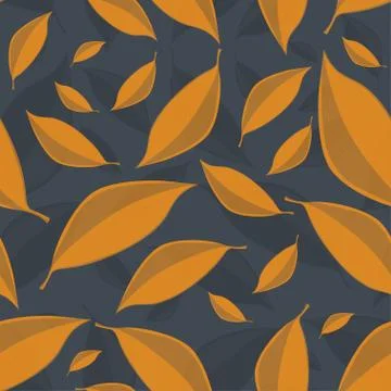 Vector seamless texture with golden leaves on a dark-grey background Illustrazione stock