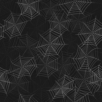 Vector seamless texture with grayscale spider web on a black background. 스톡 일러스트