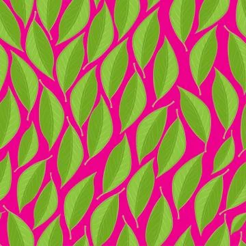 Vector seamless texture with green leaves on a pink background Stock Illustration