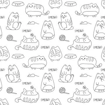 Vector seamless texture with kawaii cat and accessories.  illustration Stock Illustration