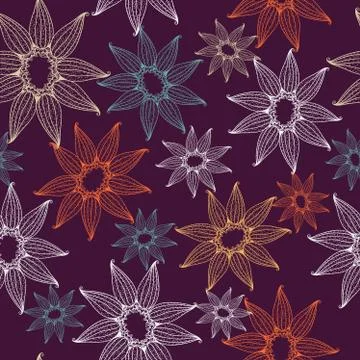 Vector seamless texture with lacy flowers. Endless background. Stock Illustration