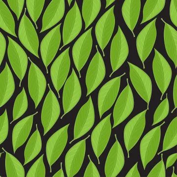 Vector seamless texture with lgreen eaves on a black background Illustrazione stock
