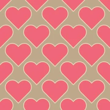 Vector seamless texture,  pink hearts isolated on light brown background Illustration