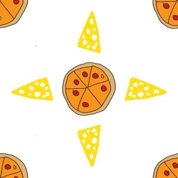 Vector seamless texture with pizza and cheese Stock Illustration