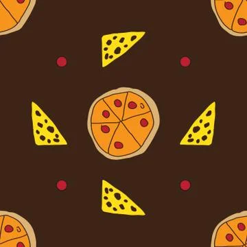 Vector seamless texture with pizza and cheese Stock Illustration