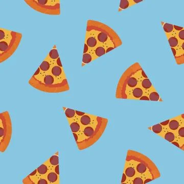 Vector seamless texture with pizza on blue background Illustrazione stock