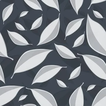 Vector seamless texture with silver leaves on a dark-grey background Stock Illustration