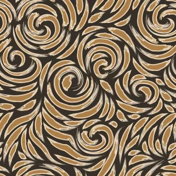 Vector seamless texture of spirals and smooth lines with torn edges in brown Illustrazione stock
