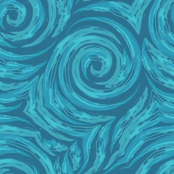 Vector seamless texture of spirals and broken lines of blue on a sea backgrou Illustration
